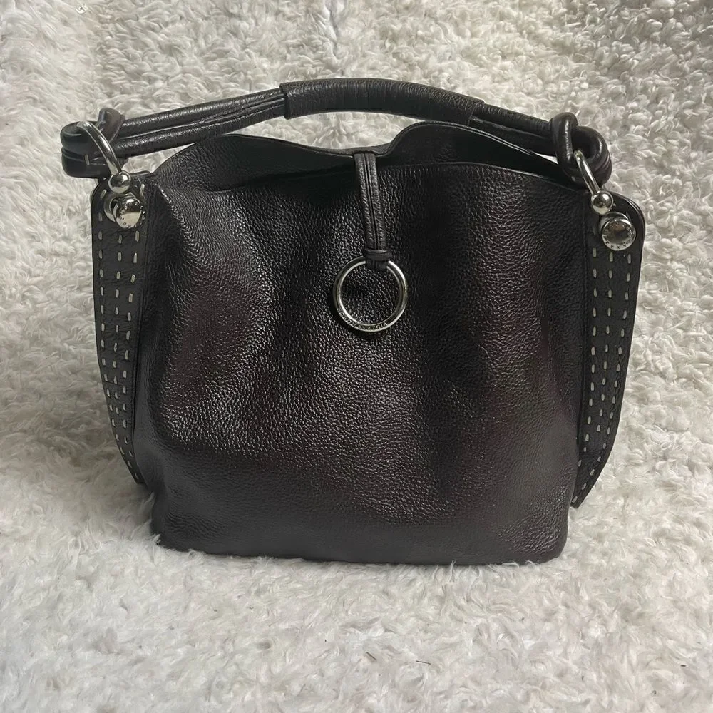 BCBGMAXAZRIA Hobo Leather dark Brown Bag Stitching accent,silver tone hardwares